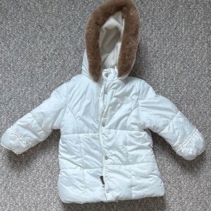 Calvin Klein Collection White Puffer Jacket with Brown Trim